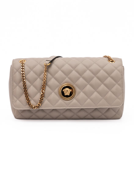 Τσάντα Ώμου Versace από Καπιτονέ Δέρμα σε Χρώμα Taupe