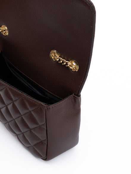Τσάντα ώμου Versace από καφέ καπιτονέ δέρμα με λουρί