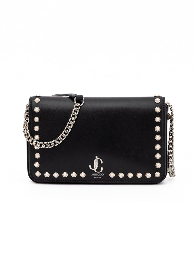 Jimmy Choo Μαύρη Δερμάτινη Τσάντα Χιαστί