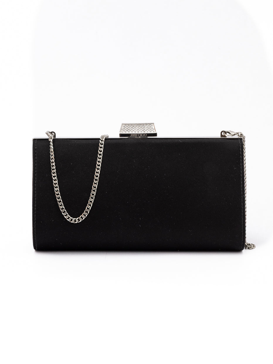 Jimmy Choo Μαύρη Σατέν Τσάντα Χιαστί