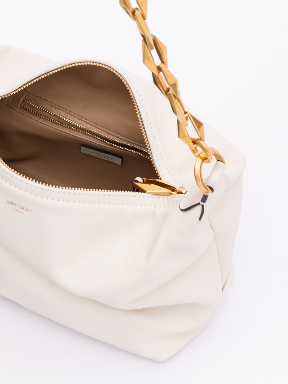 Τσάντα Ώμου Jimmy Choo White Diamond Hobo από Δέρμα
