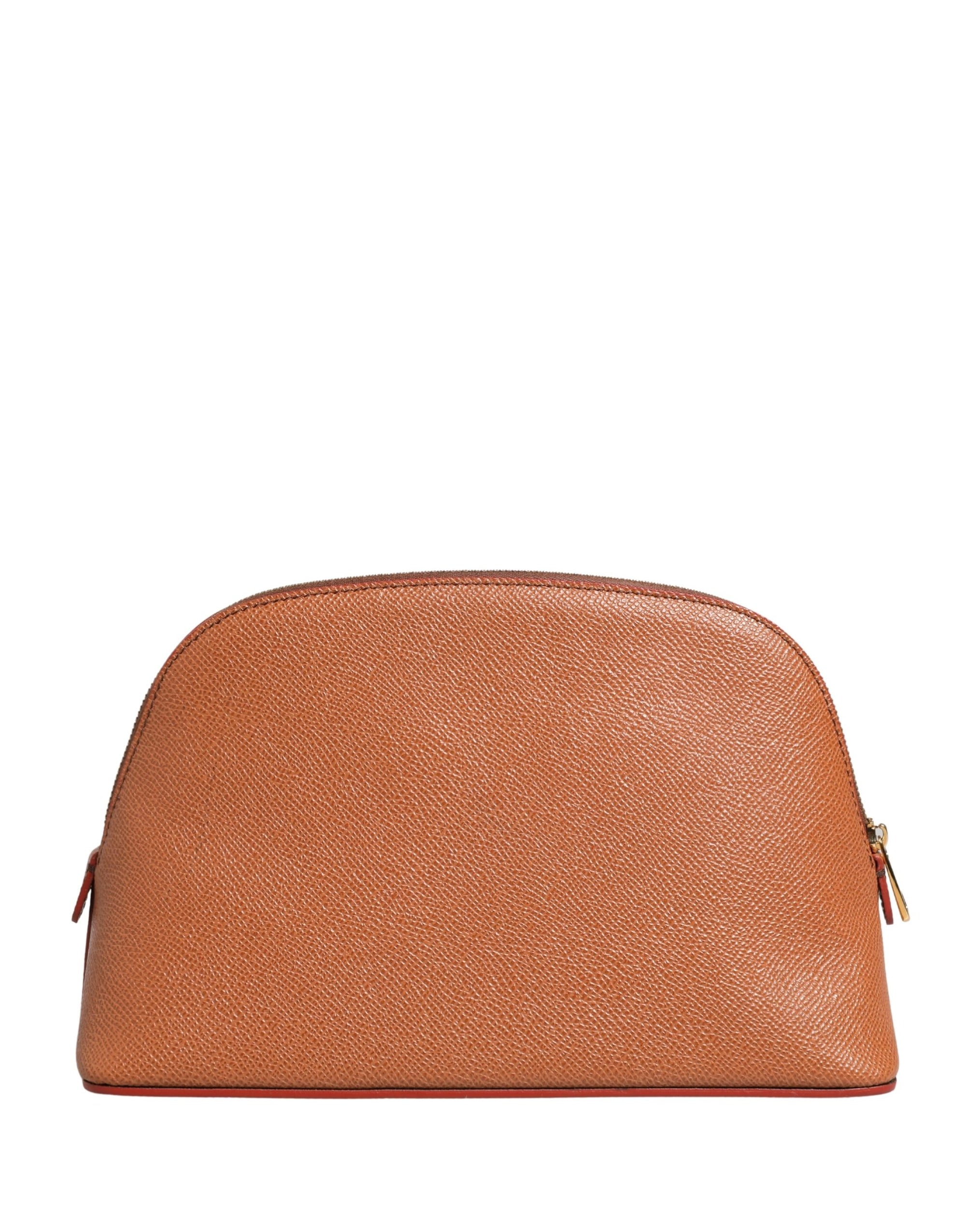 Dolce & Gabbana Orange Beige Leather DG Logo Zip Around Hand Purse Wallet