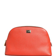 Dolce & Gabbana Orange Beige Leather DG Logo Zip Around Hand Purse Wallet
