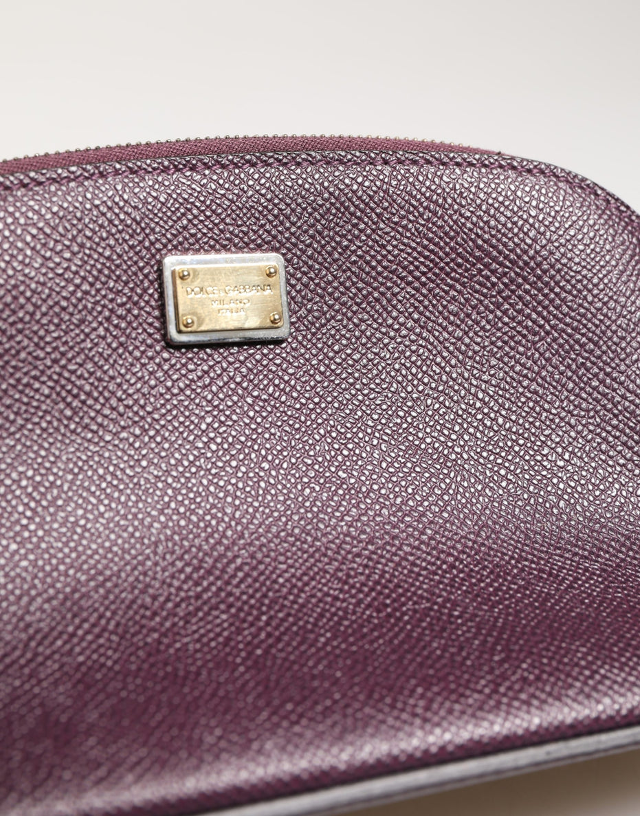 Dolce & Gabbana Dark Purple Leather DG Logo Zip Around Hand Purse Wallet