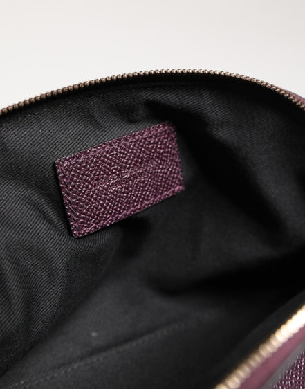 Dolce & Gabbana Dark Purple Leather DG Logo Zip Around Hand Purse Wallet