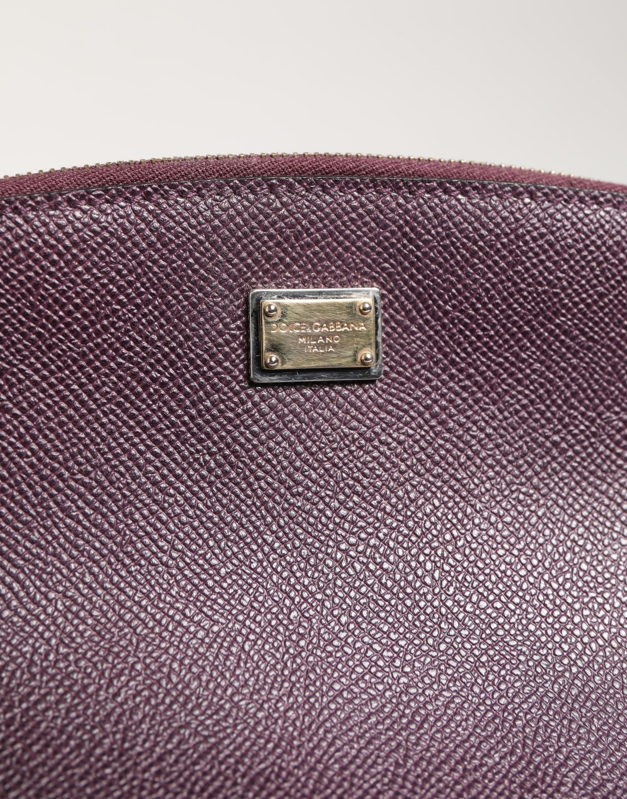 Dolce & Gabbana Dark Purple Leather DG Logo Zip Around Hand Purse Wallet