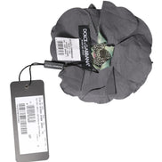Dolce & Gabbana Gray Floral Motif Silk Blend Poplin Fabric Bar Pin  Brooch