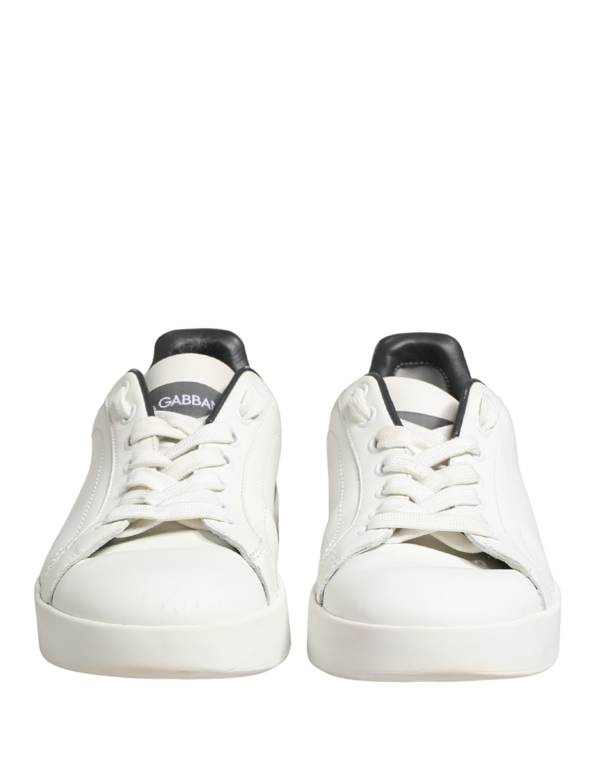 Dolce & Gabbana White Black Portofino Leather Sneakers Shoes