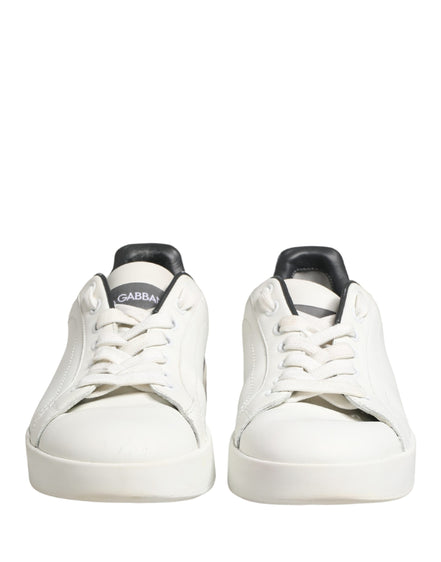 Dolce & Gabbana White Black Portofino Leather Sneakers Shoes