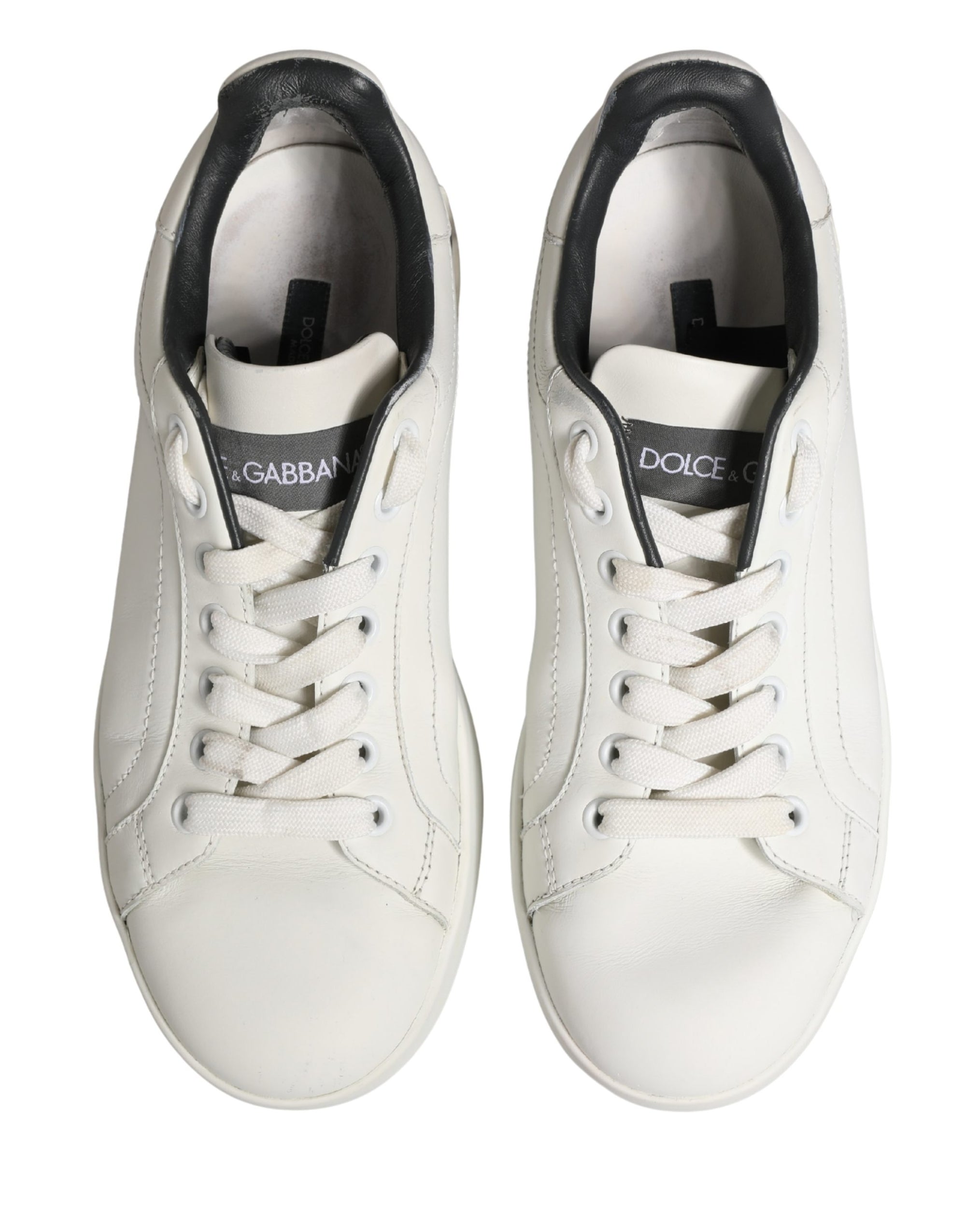 Dolce & Gabbana White Black Portofino Leather Sneakers Shoes