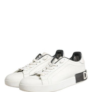 Dolce & Gabbana White Black Portofino Leather Sneakers Shoes