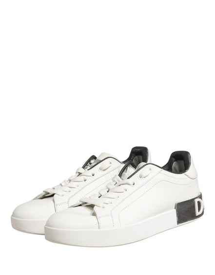 Dolce & Gabbana White Black Portofino Leather Sneakers Shoes