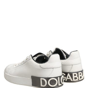 Dolce & Gabbana White Black Portofino Leather Sneakers Shoes