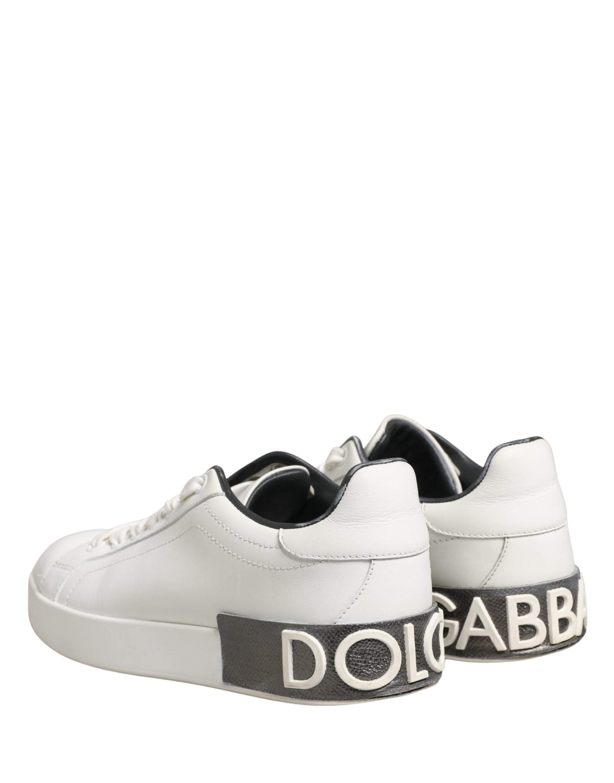 Dolce & Gabbana White Black Portofino Leather Sneakers Shoes