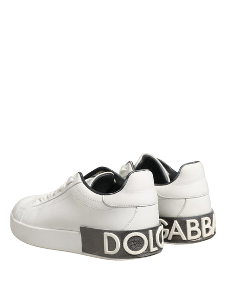 Dolce & Gabbana White Black Portofino Leather Sneakers Shoes
