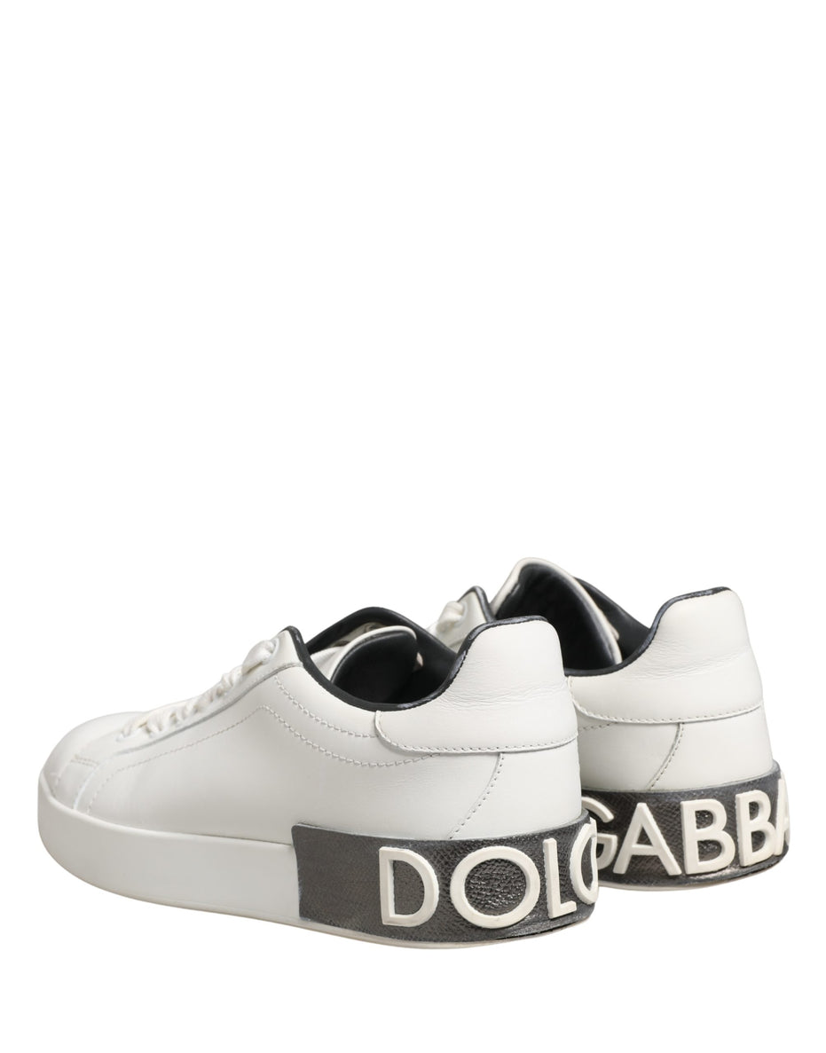 Dolce & Gabbana Λευκά Μαύρα Δερμάτινα Αθλητικά Παπούτσια Portofino