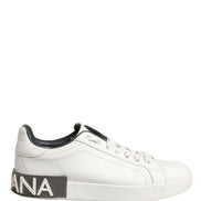 Dolce & Gabbana White Black Portofino Leather Sneakers Shoes
