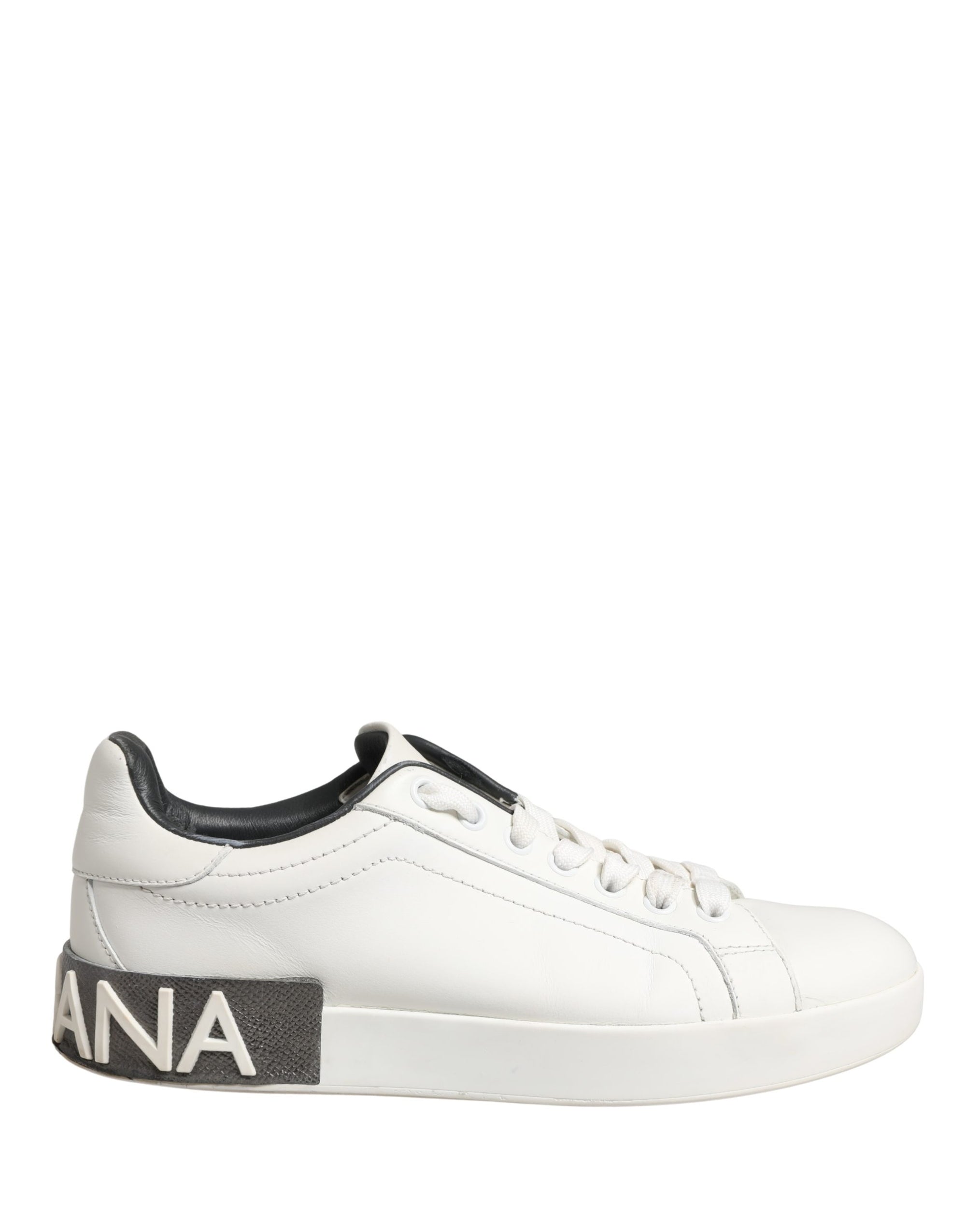 Dolce & Gabbana White Black Portofino Leather Sneakers Shoes