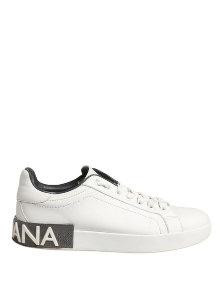 Dolce & Gabbana White Black Portofino Leather Sneakers Shoes