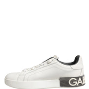 Dolce & Gabbana White Black Portofino Leather Sneakers Shoes