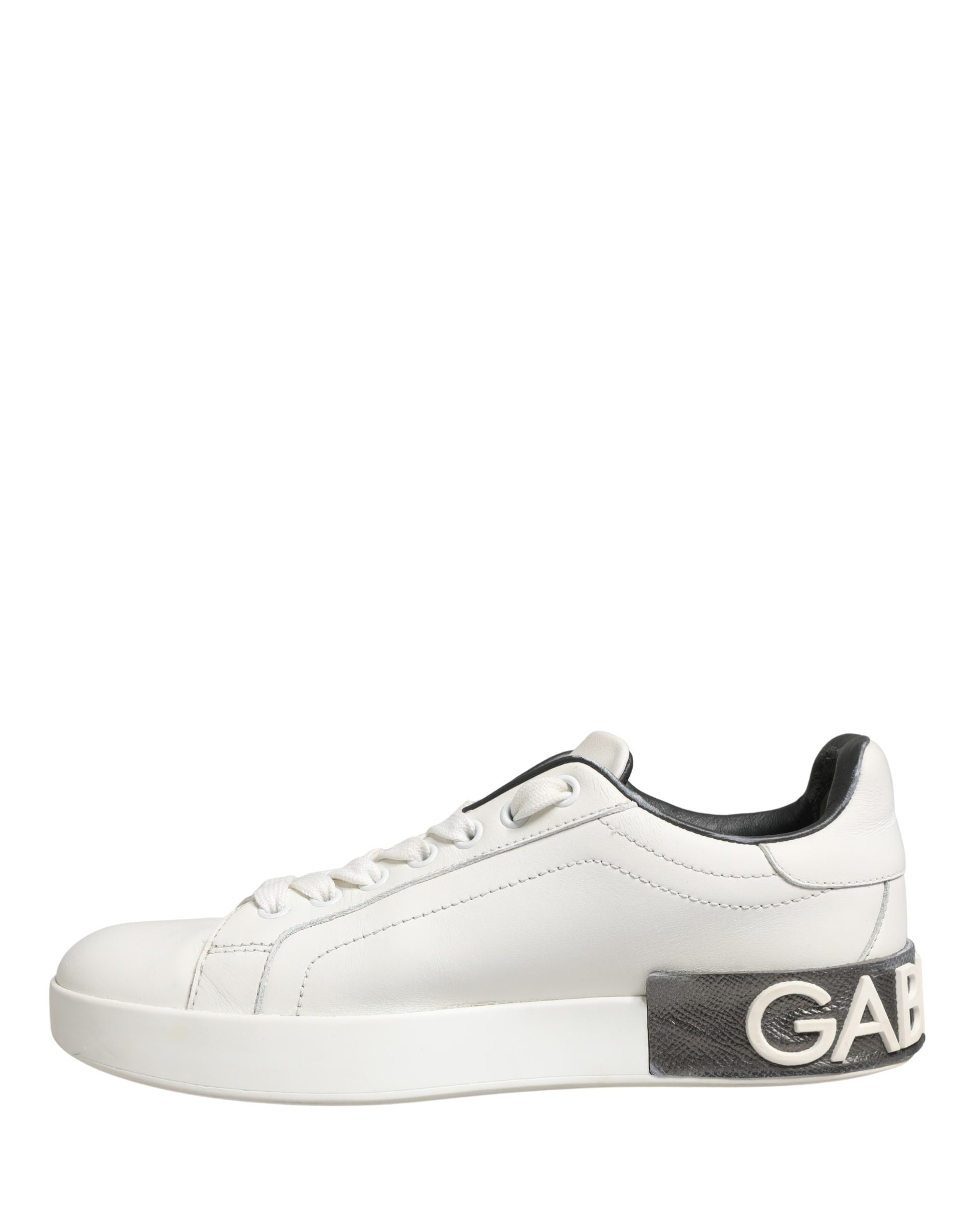 Dolce & Gabbana White Black Portofino Leather Sneakers Shoes