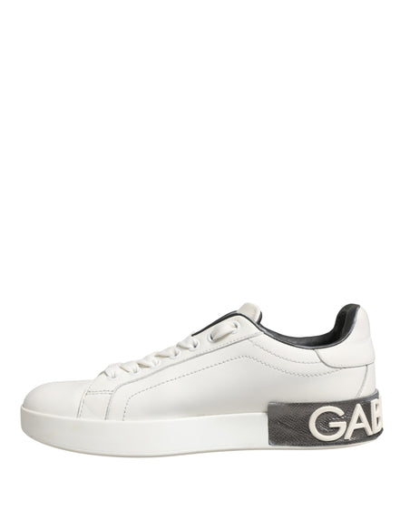 Dolce & Gabbana White Black Portofino Leather Sneakers Shoes
