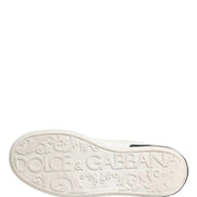 Dolce & Gabbana White Black Portofino Leather Sneakers Shoes