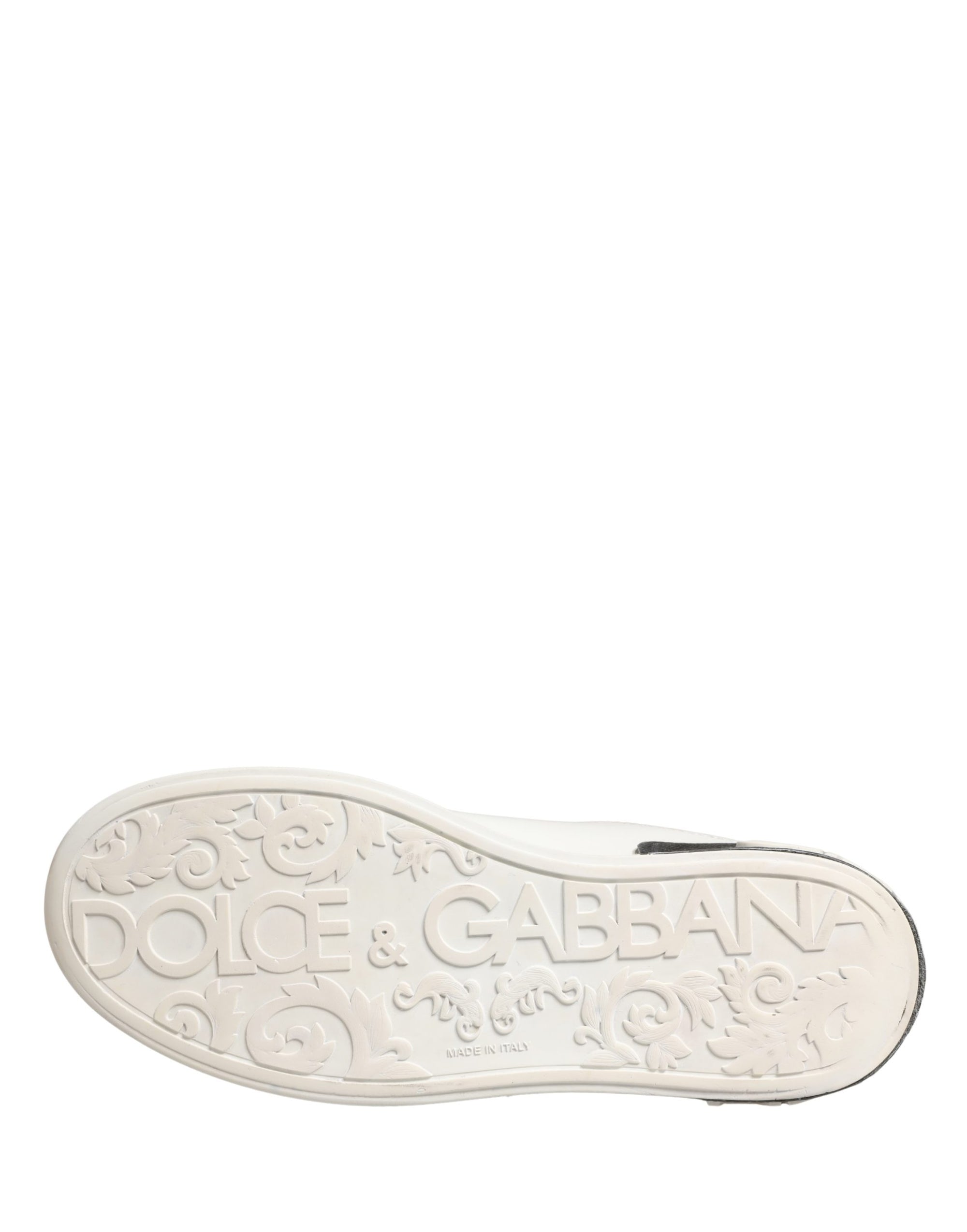 Dolce & Gabbana White Black Portofino Leather Sneakers Shoes