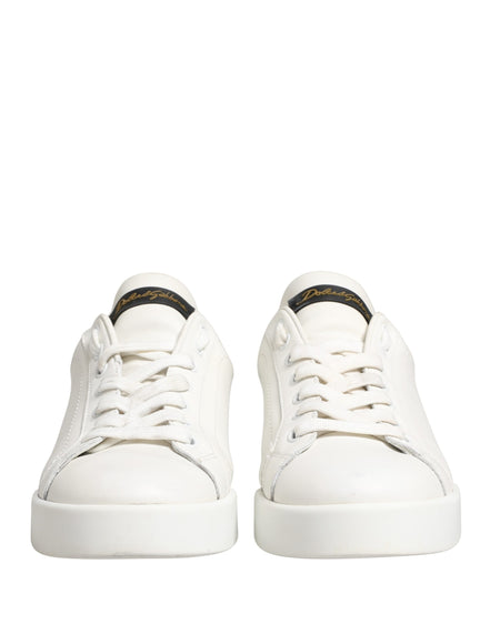 Dolce & Gabbana White Black Portofino Leather Sneakers Shoes