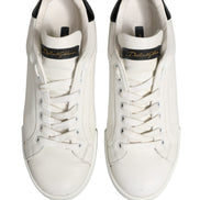 Dolce & Gabbana White Black Portofino Leather Sneakers Shoes