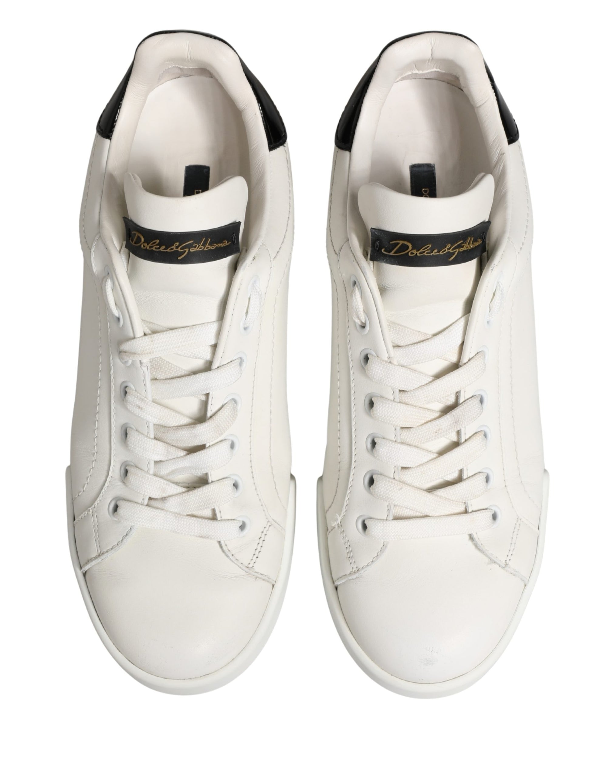 Dolce & Gabbana White Black Portofino Leather Sneakers Shoes
