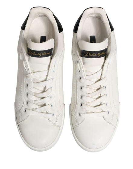 Dolce & Gabbana White Black Portofino Leather Sneakers Shoes