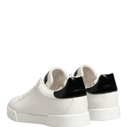 Dolce & Gabbana White Black Portofino Leather Sneakers Shoes