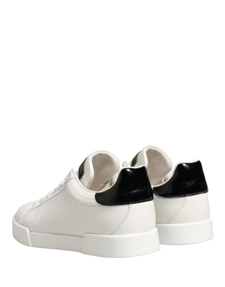 Dolce & Gabbana White Black Portofino Leather Sneakers Shoes