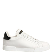 Dolce & Gabbana White Black Portofino Leather Sneakers Shoes