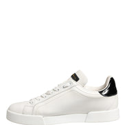 Dolce & Gabbana White Black Portofino Leather Sneakers Shoes