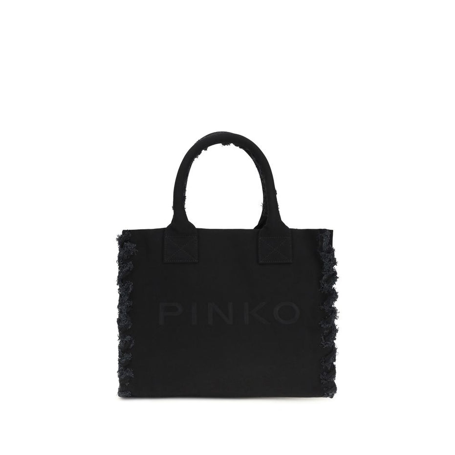 PINKO Μαύρη Βαμβακερή Τσάντα Ώμου