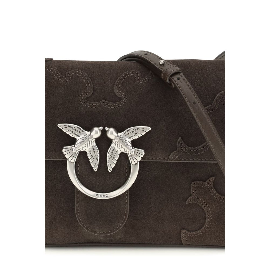 PINKO Brown Calf Leather Bos Taurus Shoulder Bag