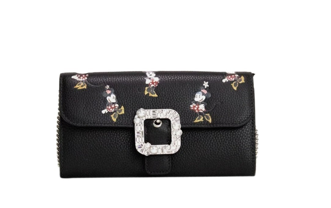 Kate Spade X Disney Μαύρο Δερμάτινο Τσαντάκι Χιαστί/Πορτοφόλι Minnie Mouse