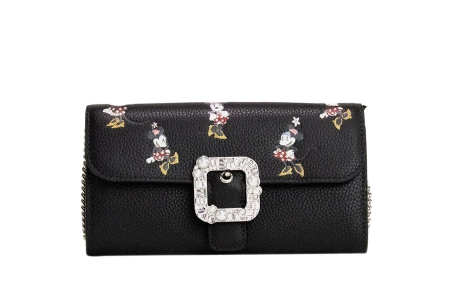 Kate Spade X Disney Μαύρο Δερμάτινο Τσαντάκι Χιαστί/Πορτοφόλι Minnie Mouse