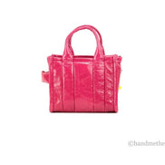 Marc Jacobs The Shiny Crinkle Micro Tote Magenta Leather Crossbody Bag Handbag