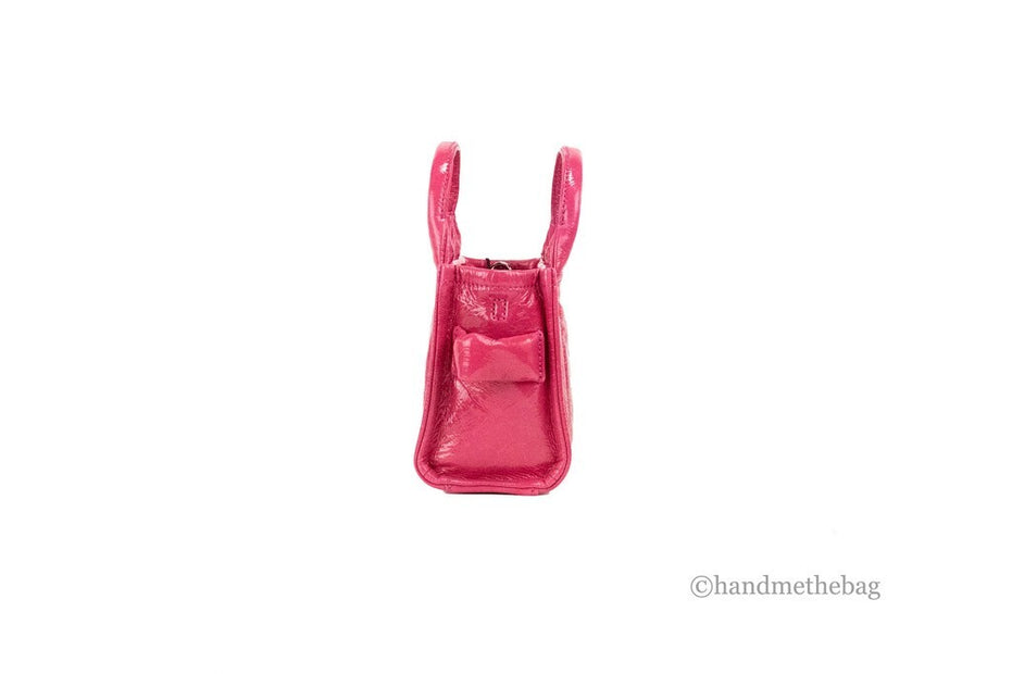 Marc Jacobs The Shiny Crinkle Micro Tote Τσάντα Χιαστί από Δέρμα Magenta