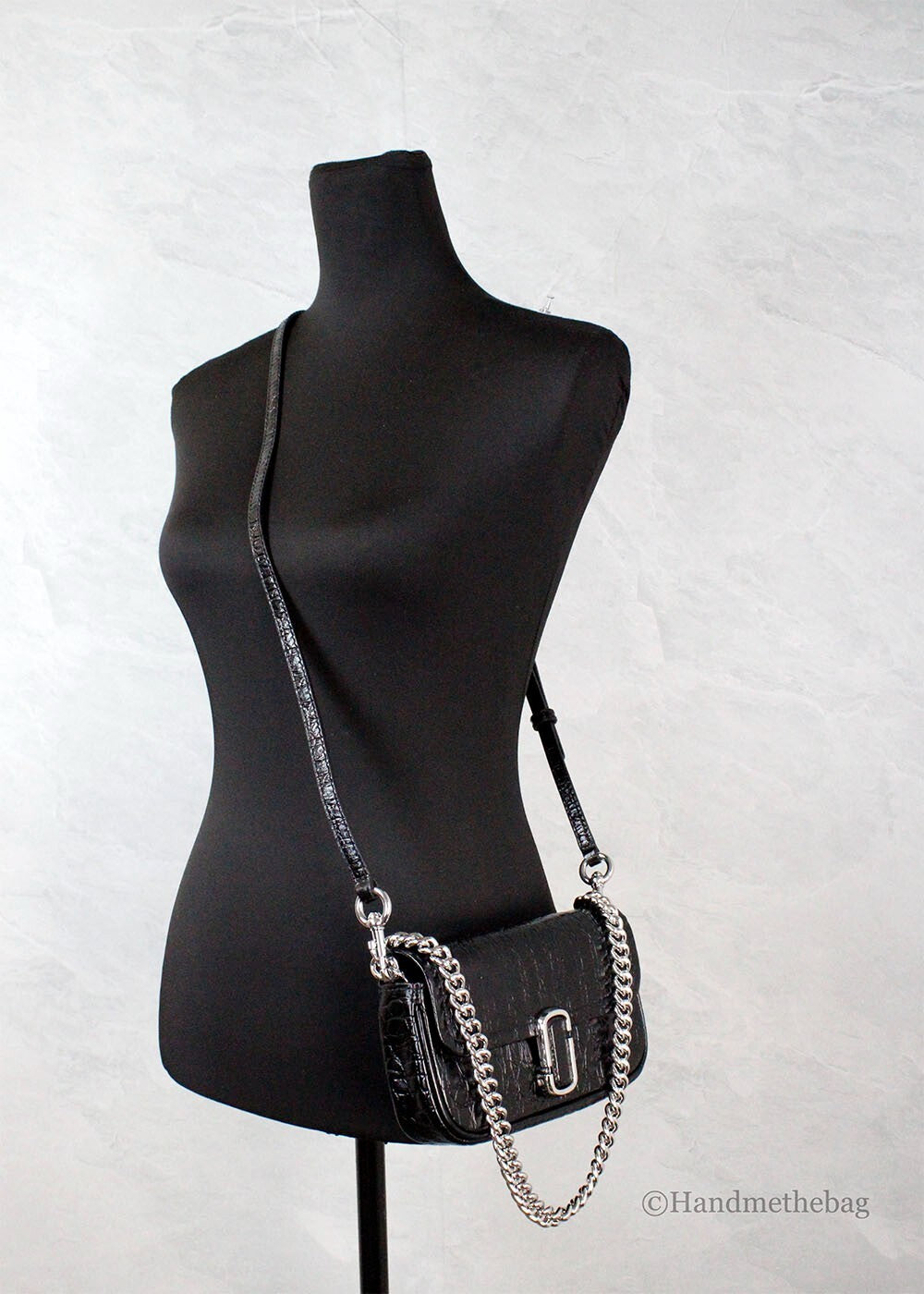 Τσάντα Χιαστί Marc Jacobs The Mini Shoulder Bag Μαύρο Ανάγλυφο Δέρμα