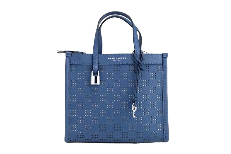 Marc Jacobs Mini Grind Blue Sea Δερμάτινη Τσάντα Χιαστί με Περφορέ Σχέδιο