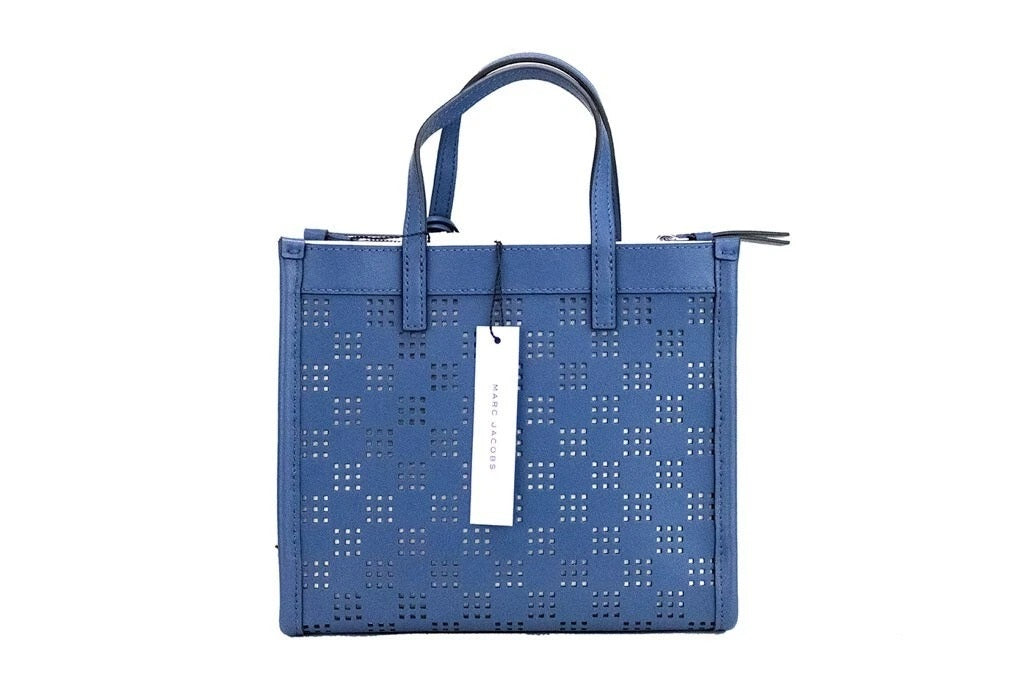 Τσάντα Χειρός και Ώμου Marc Jacobs Mini Grind Blue Sea από Διάτρητο Δέρμα