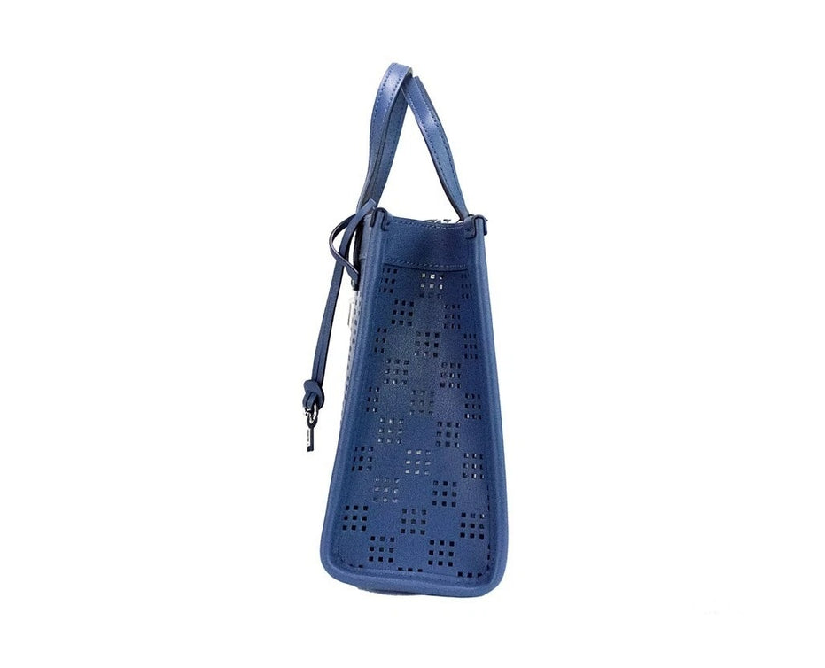 Τσάντα Χειρός και Ώμου Marc Jacobs Mini Grind Blue Sea από Διάτρητο Δέρμα