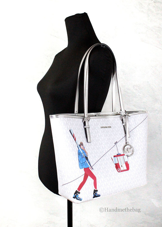 Michael Kors Jet Set Travel Girls Μεσαία Τσάντα Tote με Λογότυπο Λευκή MK