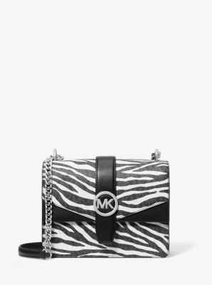 Michael Kors Greenwich Μικρή Τσάντα Χιαστί με Λογότυπο και Αλυσίδα Μαύρο/Λευκό $498