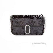 Marc Jacobs The Mini J Marc Τσάντα Ώμου Μαύρη με Παγιέτες Χιαστί