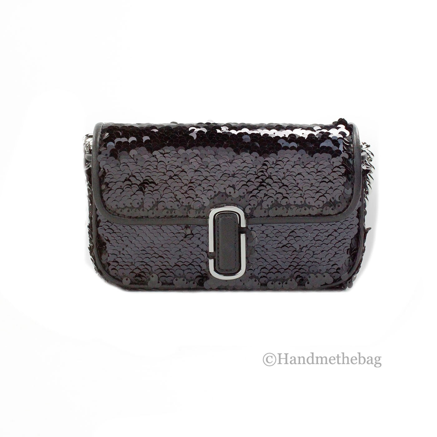 Marc Jacobs The Mini J Marc Τσάντα Ώμου Μαύρη με Παγιέτες Χιαστί